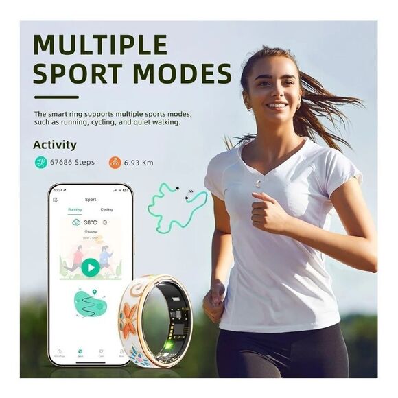 Parameter Smart Ring Health Tracker Men/Women, Fitness Sleep Silver R06 Size 8 - Picture 2 of 8